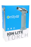 Whip-It Ion Lite torch gray colorway on packaging; slim handheld design with wide base and chrome nozzle.
