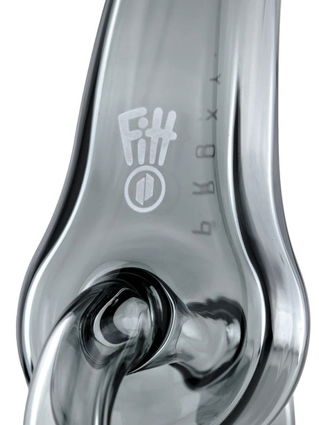 Macro closeup of recycler can and internal pathway on Ryan Fitt Proxy glass attachment, smoke-tinted