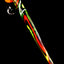 Single orange-cap striped mushroom concentrate applicator with red-green stem swirls, photographed on black background.