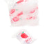 Close-up of numerous Apple Bags 34×34 mini baggies inside a large clear zip pouch, red apple graphics visible throughout