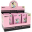 Front view of Blazy Susan display box holding pink tins of pre-rolled filter tips, each tin marked 100 tips and ready to use.