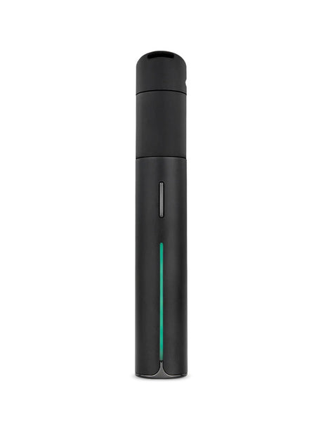 Front view of Puffco Pivot vaporizer with vertical light bar illuminated and side control button centered on the matte body.