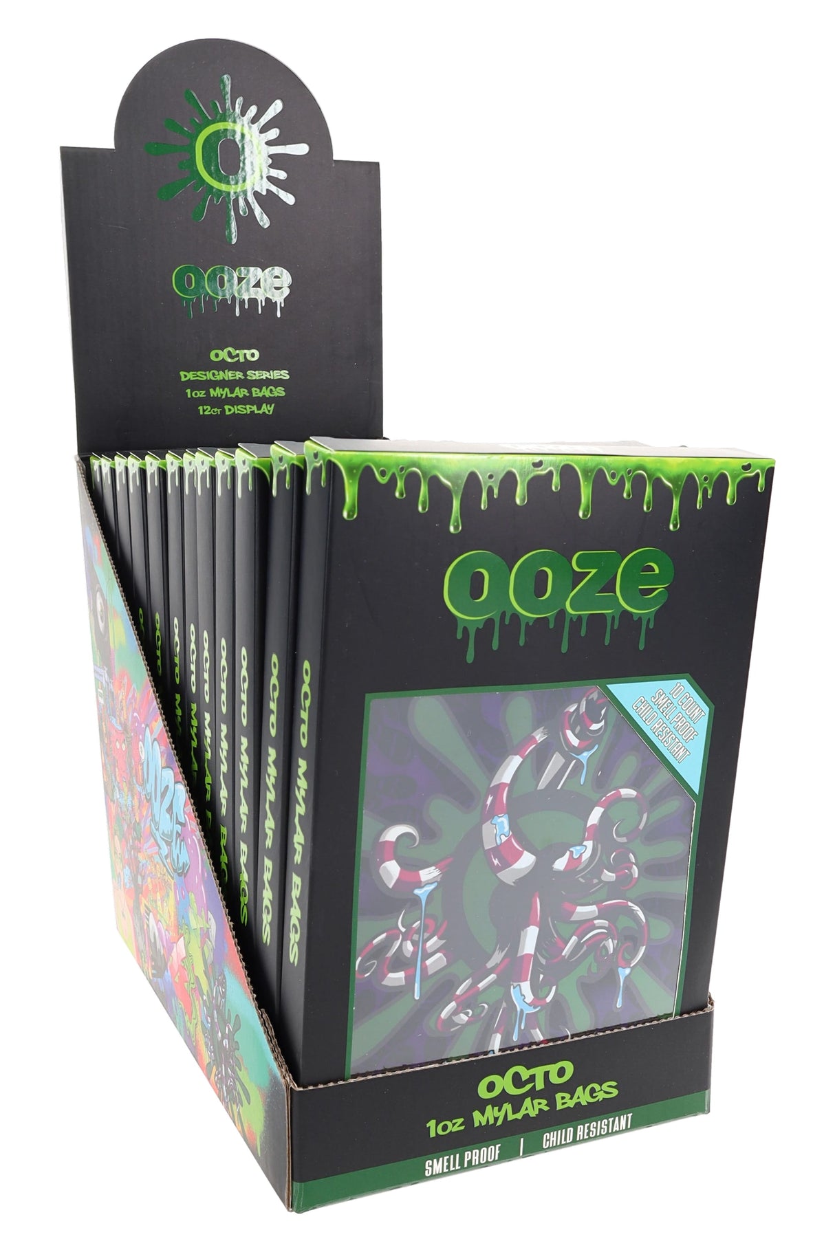 10ct Ooze 1oz Designer Series Octo Mylar Bags - J0268