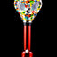 Red skull-base acrylic bong attached to white mask covered in colorful skull decals and eye ports.