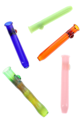 US-made 3-inch colored glass chillum with side marble roll-stop and tapered one-hitter design, assorted body colors.