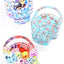 Trio of skull-shaped 3.5-inch glass ashtrays featuring vivid sugar-skull art in blue, aqua and rainbow tones, overhead studio photo.