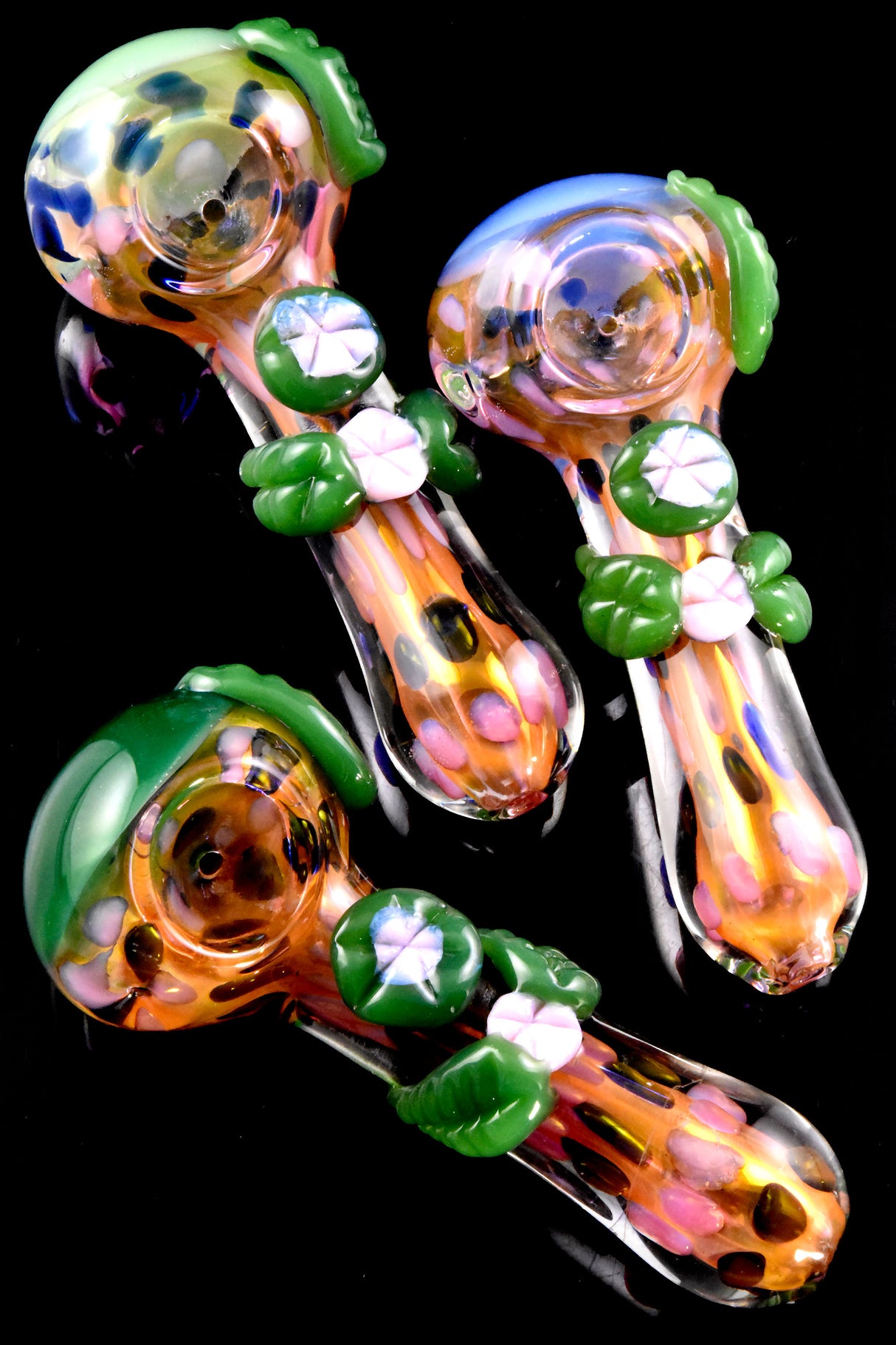 5" Color Changing Dotted Neon Flower Glass Pipe - P2995