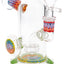 Clear 5″ mini bong with green base, colorful reverse mouthpiece section, and stemline showerhead perc.