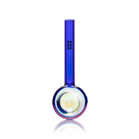 Electroplated blue bubble wand hand pipe angled to show clear bubble detail and side carb