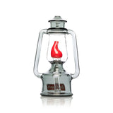 Straight-on rear view of Hemper Bowlman Lantern 7-inch smoke glass bong showcasing clear inner globe and sculpted red flame perc.