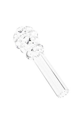 Clear quartz straw tip replacement nozzle with multi-ring heat sink; compatible with Eyce Collector and Eyce Shorty.