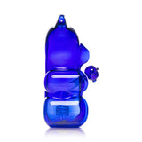 Profile view of Hemper Gummy Bear XL blue glass water pipe, tall gummy bear silhouette with ear mouthpiece and internal perc.
