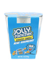 Jolly Rancher Blue Raspberry scented candle, blue wax in 3-oz glass tumbler, bright candy label featuring berry mascot