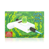 Hemper Portal Gun Torch retail packaging with swirling green portal design, lights-up callout and blue jet flame illustration across the front.