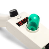 Close-up of Hemper Portal Gun torch top highlighting flame control dial, red display window and glowing green LED dome.