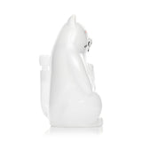 Side profile of RIPNDIP x Hemper High Nermal white cat bong showing smooth glass body and rear tail bowl connection on white background.