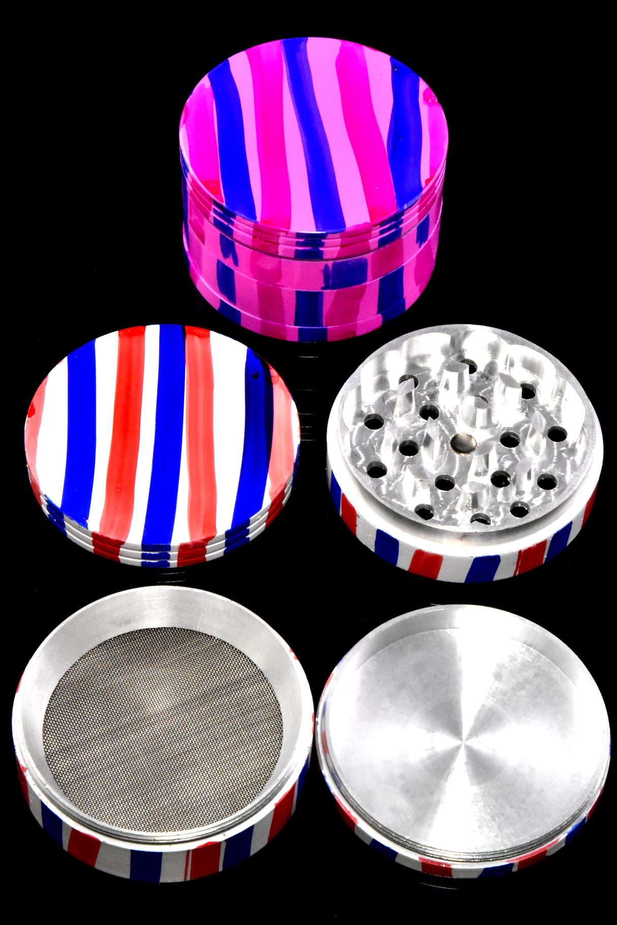 4 Part Multicolor Painted Stripe Aluminum Grinder - G0440