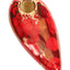 Cherry red 4″ oval ceramic hand pipe with gold sun detail, brass screen bowl, and bold swirled glaze.