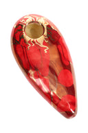Cherry red 4″ oval ceramic hand pipe with gold sun detail, brass screen bowl, and bold swirled glaze.