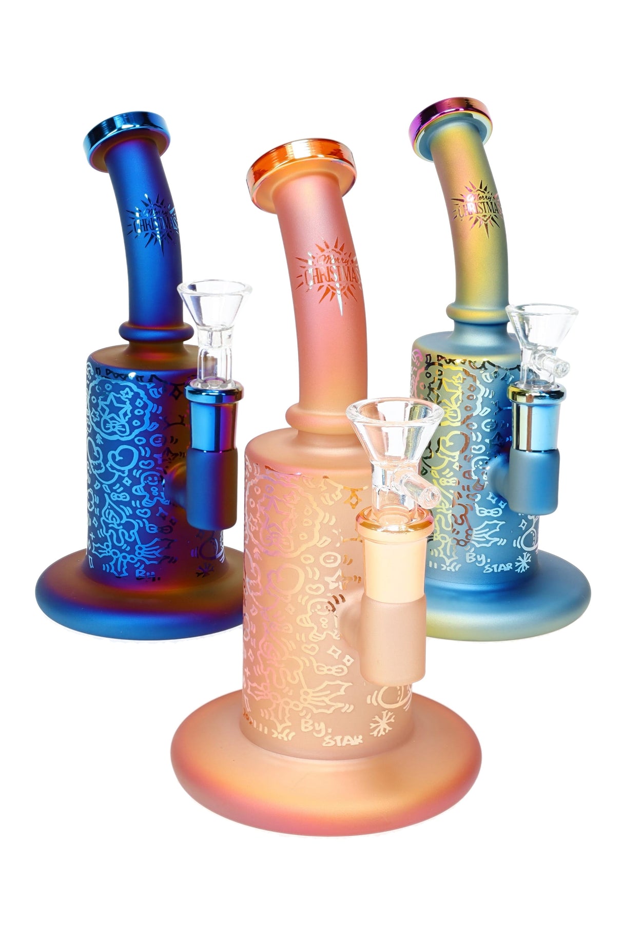 7.5" Metallic Frosted Glass on Glass Holiday Water Pipe - WP3175