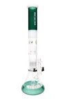 Green-white ROOR Tech multicolor 18″ beaker bong with dome, 10-arm tree and showerhead percs, stemless design, wide base, and reinforced intake.