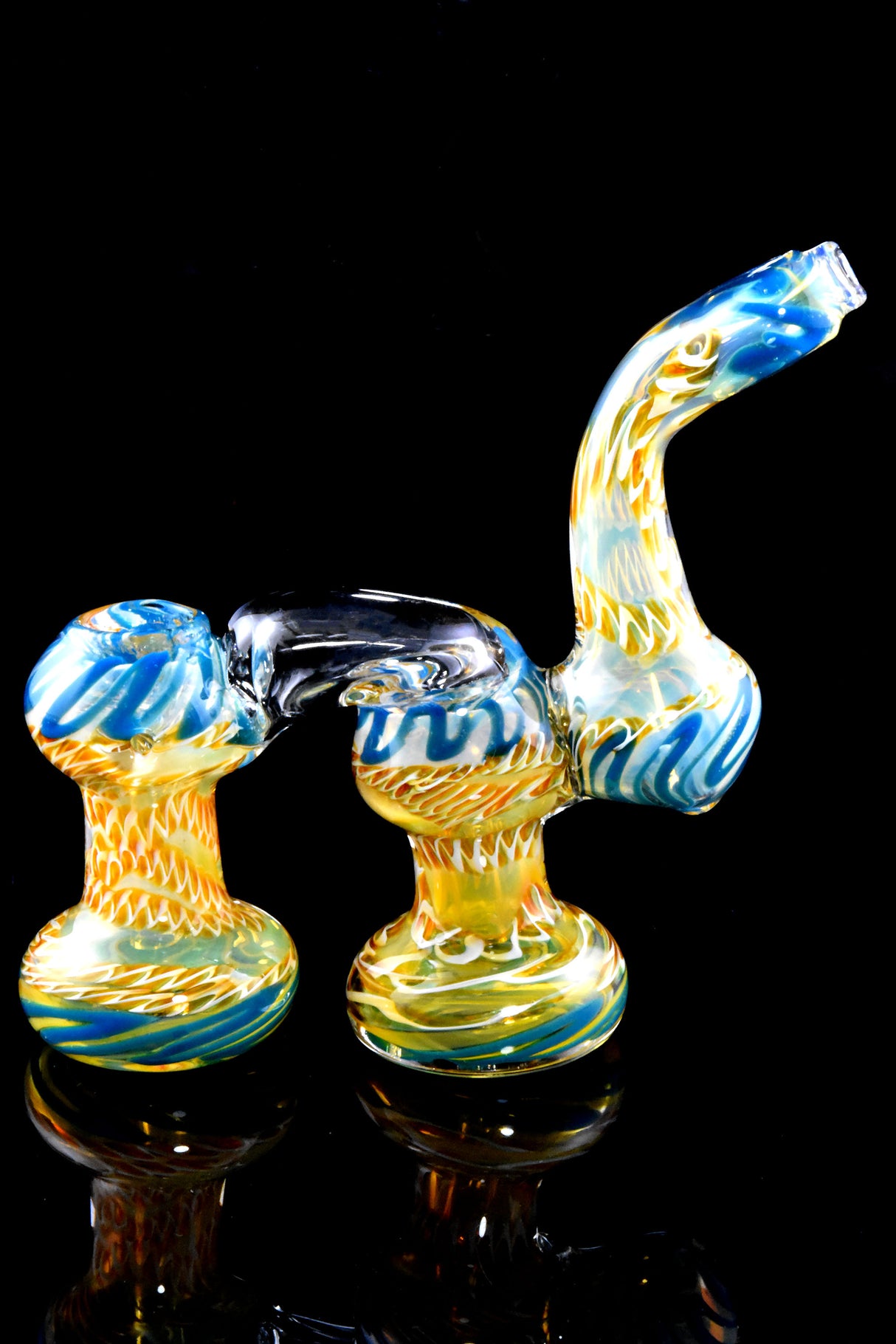 Multicolor Squiggle Striped Color Changing Glass Double Chamber Sherlock Bubbler - B1363