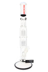 White-accent ROOR Tech 17-inch straight tube water pipe with double tree percs, ice pinch, glass-on-glass downstem and bowl on wide white base.