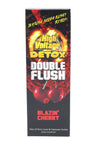 High Voltage Double Flush detox box, Blazin’ Cherry flavor, cherry artwork and “Double Flush” branding on black background.