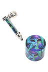 Design metal pipe and 1½″ 4-part zinc-alloy grinder gift set in Smoking Alien artwork, coordinated graphics for a matching duo.