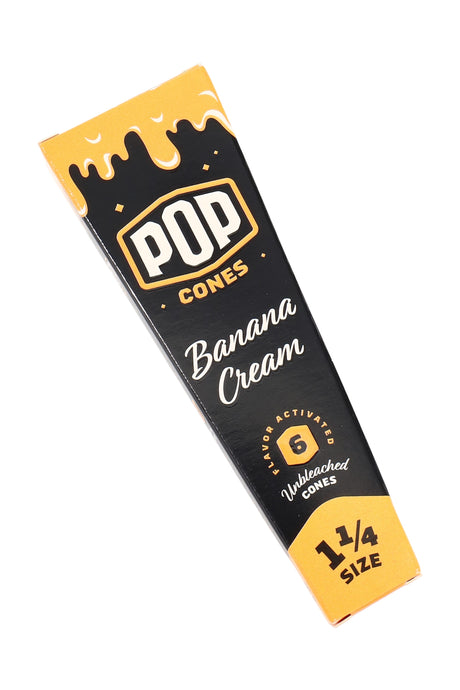 Pop Cones 1¼ pre-rolled individual cone in Banana Cream flavor.