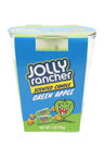 Jolly Rancher Green Apple scented candle in 3-oz glass, green wax and blue label with cartoon apple candy icon