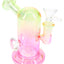 Single 5″ metallic glass mini bong in light green and pink with 14 mm female joint and jewel marble.