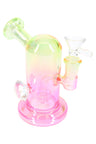 Single 5″ metallic glass mini bong in light green and pink with 14 mm female joint and jewel marble.