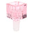 Soft pink glass cube bowl slide for 14 mm male joints, side angle showing thick walls and glossy finish on white backdrop.
