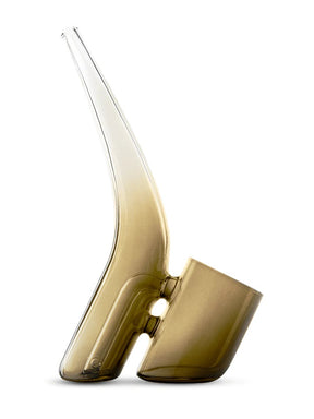 Desert amber Puffco Proxy Bub water attachment standing upright, angled cup and curved neck shown for compact percolated cooling.