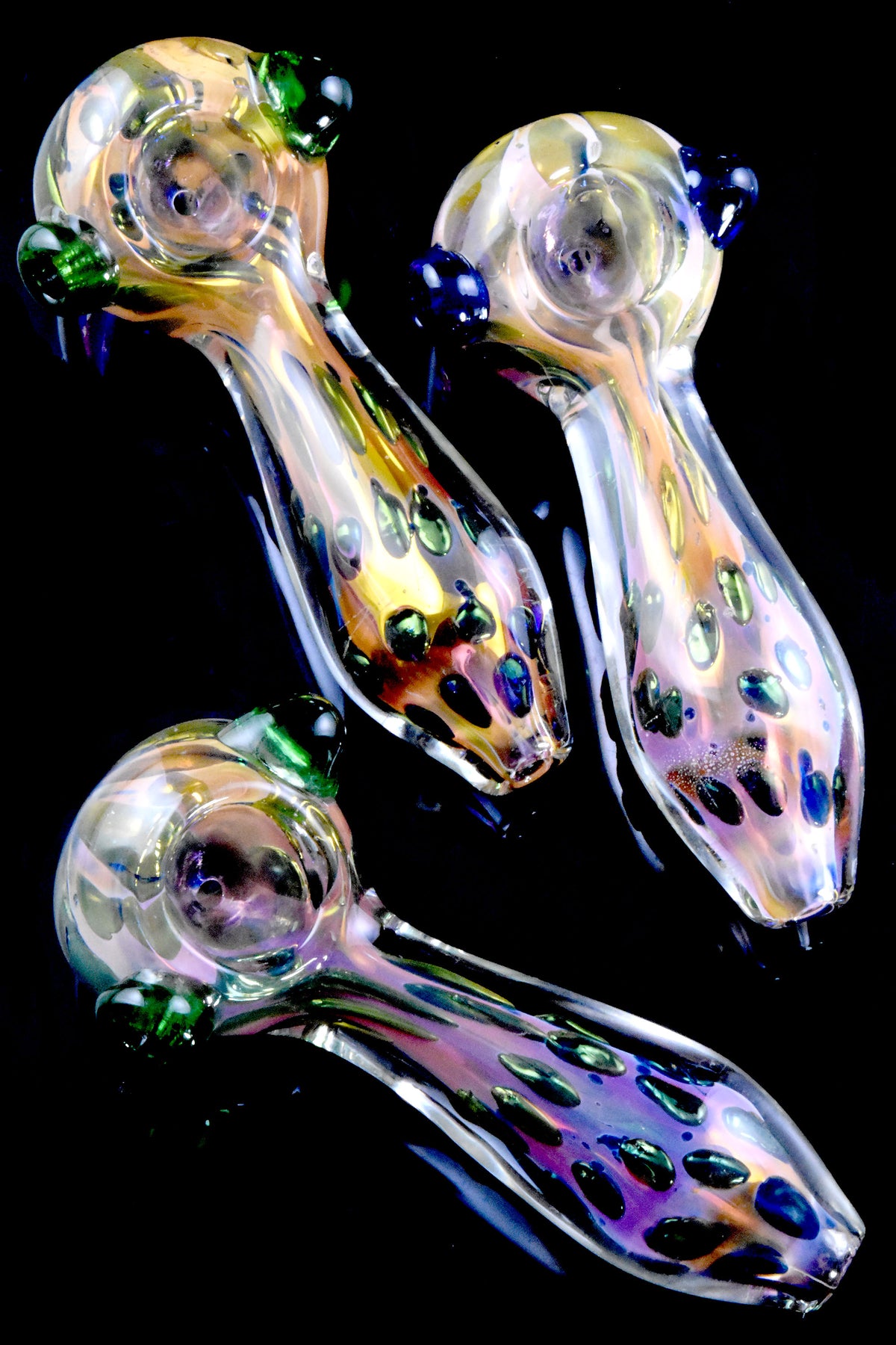 Gold Fumed Color Changing Metallic Dot Glass Pipe - P2633