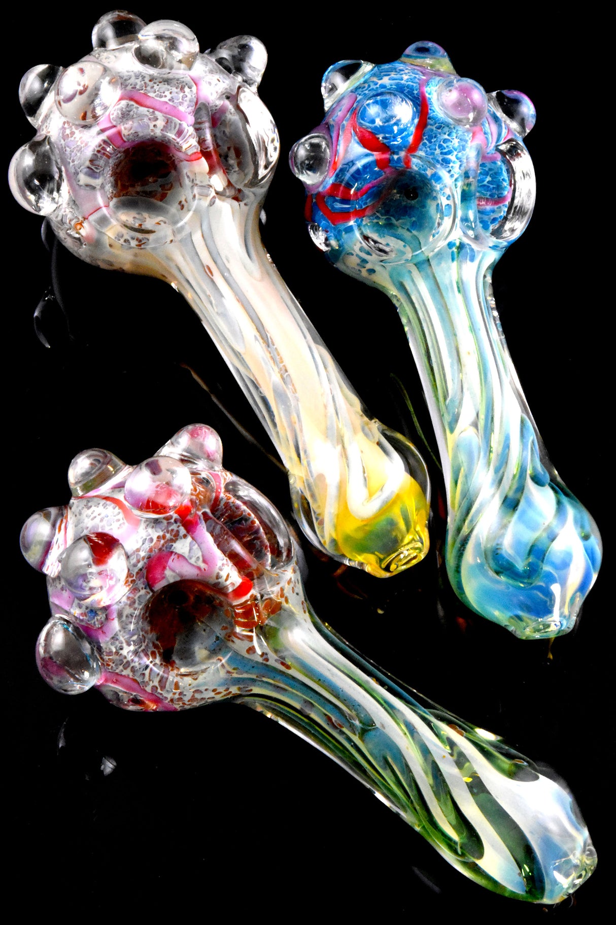 5.5" Thick Double Bowl Fumed Frit Glass Pipe - P2775