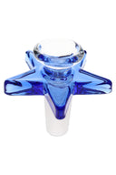 Cobalt blue star-shaped glass bong bowl with 14.5 mm male ground joint and clear cup; chunky star tips offer secure, cool lifts.