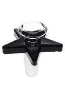 Glossy black star-shaped glass bong bowl featuring a 14.5 mm male frosted joint and clear cup; sturdy replacement slide for dry herb.