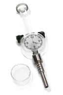 Gray-accent glass clock dab straw featuring screw-on metal tip and included quartz dish; 8-inch concentrate tool.