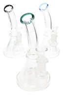 Clear 7½-inch stemless beaker bong group with black, green, and blue rim accents and curved