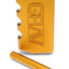 Compact 3.75-inch GRAV aluminum dugout with twist lid, polycarbonate stash window, spring-loaded aluminum taster, and recessed poker; gold color shown.
