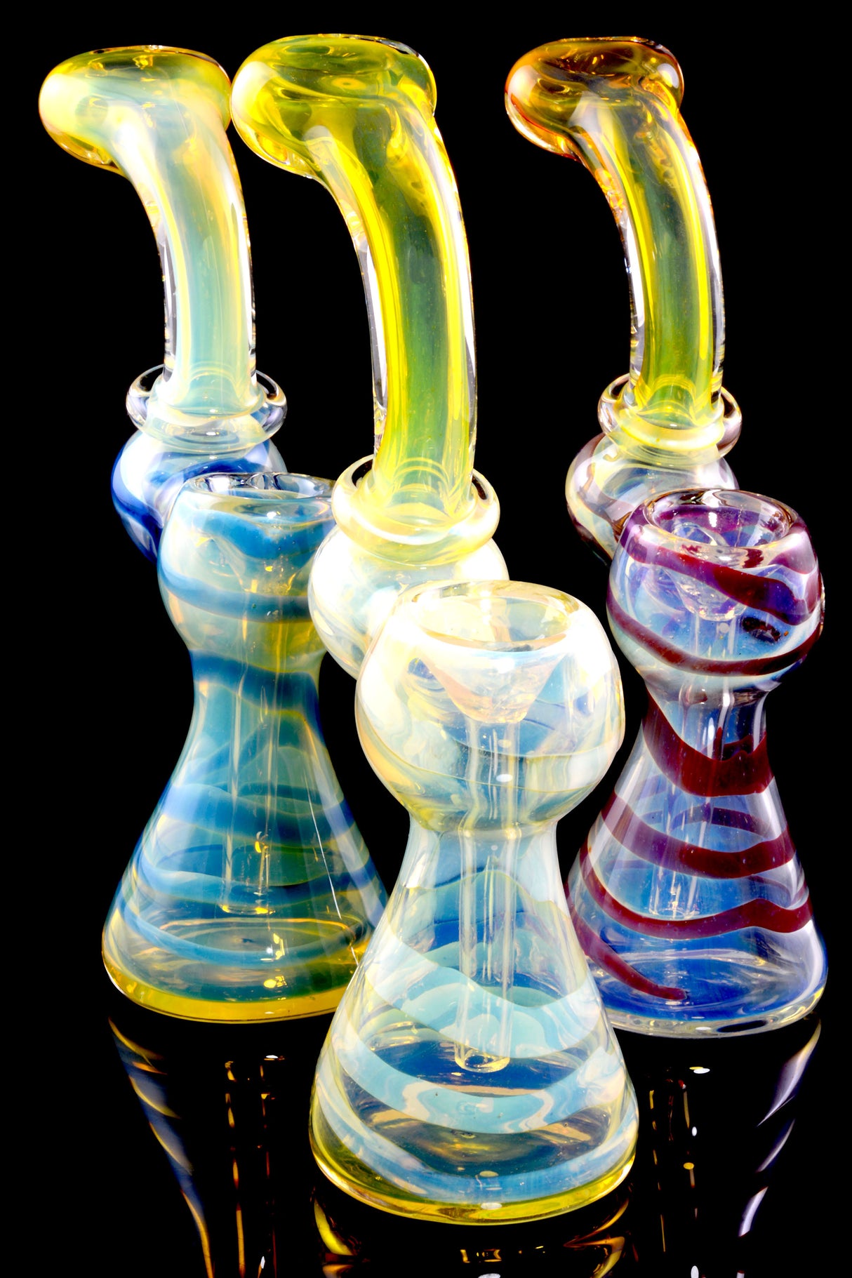 Small Color Changing Swirl Striped Sherlock Glass Bubbler - B1286