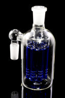 Close angle of glass ash catcher showing tree perc and 90° joint; designed for 14.5 mm connections only; bowl not included.