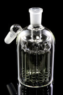 Gray tree-perc glass ash catcher highlighting multi-arm diffusion and 14.5 mm 45° joint alignment.