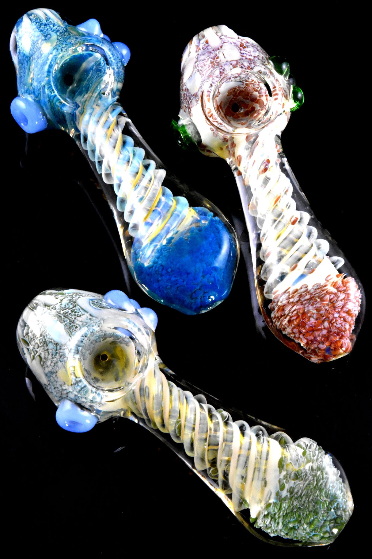 5" Thick Silver Fumed Spiral Striped Frit Glass Pipe - P2772