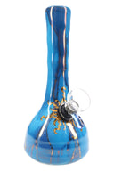 Bright blue marbled 6″ ceramic beaker bong with gold accents, narrow neck, and stable beaker base.
