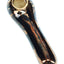 Black 4-inch ceramic spoon pipe with bronze marbling, gold sun rim, and brass screen bowl for dry herb.