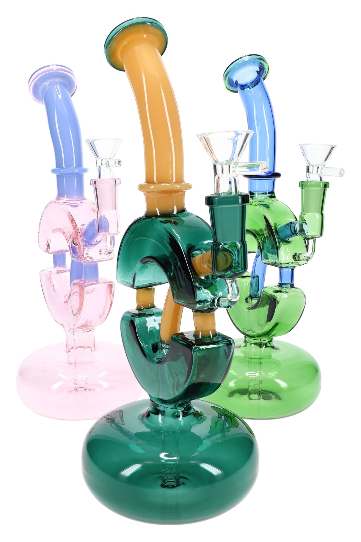 11.5" Multicolored Glass on Glass O-Shaped Recycler Water Pipe - WP3187