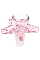 Pink star glass bong bowl with 14.5 mm male frosted joint and clear cup; playful points create a built-in roll stop and easy handling.